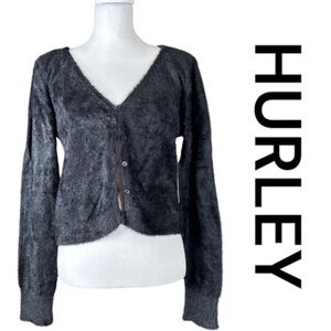 HURLEY Long Sleeve Cardigan in Black, Fuzzy & Very Soft, Size XL.